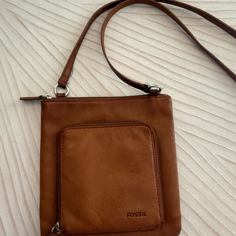 Fossil Brown Leather Bag with Silver Key Accent - Picture 2 of 8